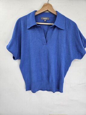Marled By Reunited Sweater Womens M Blue Johnny Collar Knit Coastal Preppy Soft